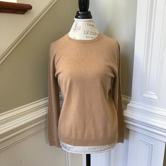 Neiman Marcus Cashmere Sweater Womens Large Brown Tan Crew Neck Long Sleeve Knit - Picture 2 of 11